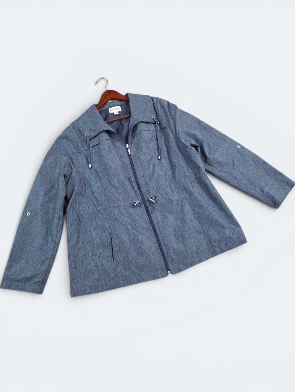 Studio Works Heather Blue Full Zip Lightweight Utility Jacket Cinch Waist PXL